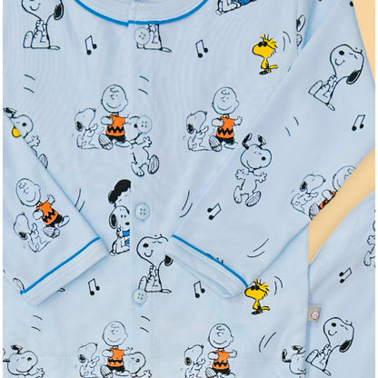 Full Sleeves Snoopy Beagle Print Night Suit Set - Skyblue