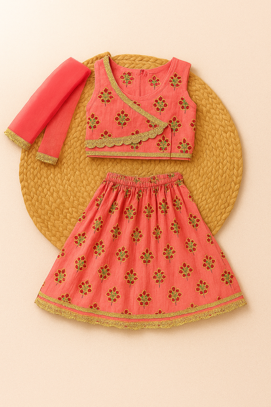 Pink embroidered lehenga choli set with dupatta