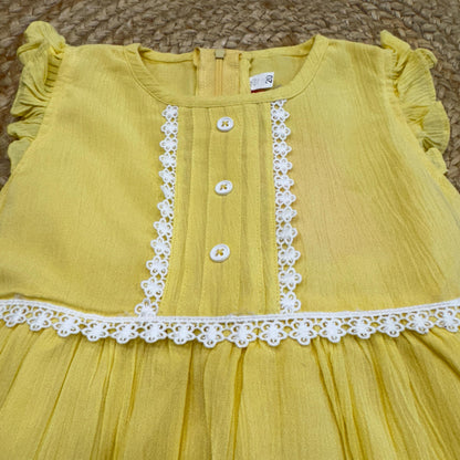 Knee Length Casual Dress (Yellow, Short Sleeve)