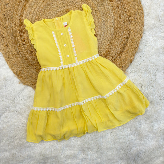Knee Length Casual Dress (Yellow, Short Sleeve)