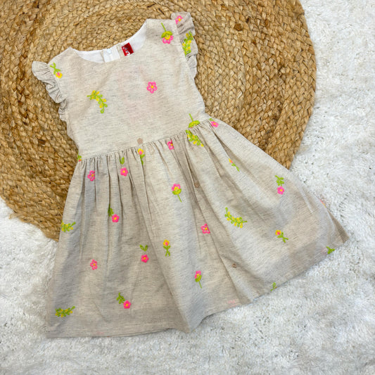 Knee Length Casual  Flower Printed Dress (Gray, Short Sleeve)