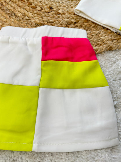 Girls Color blocked Top and Skirt with Under Pant.