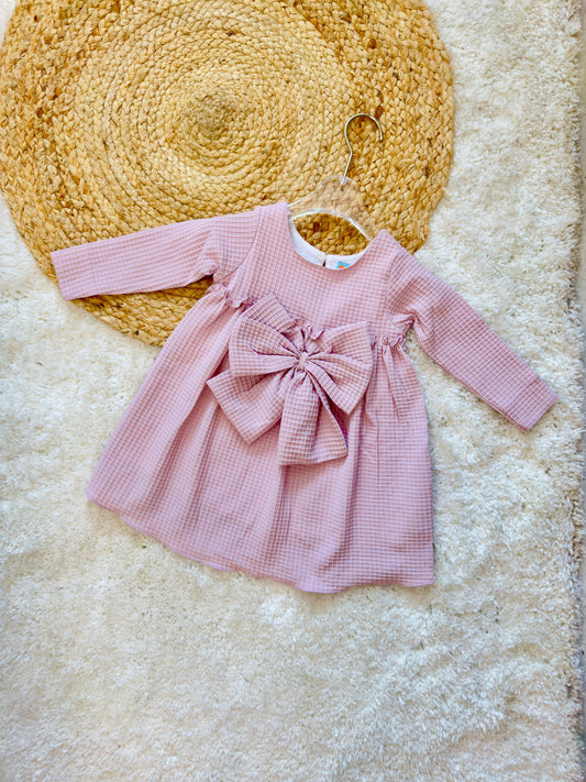 Kids Girls Long Sleeve Dresses  With Solid Bowknot .