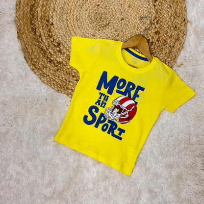 Boys Round Neck Half Sleeves Printed Yellow Color T-Shirt.