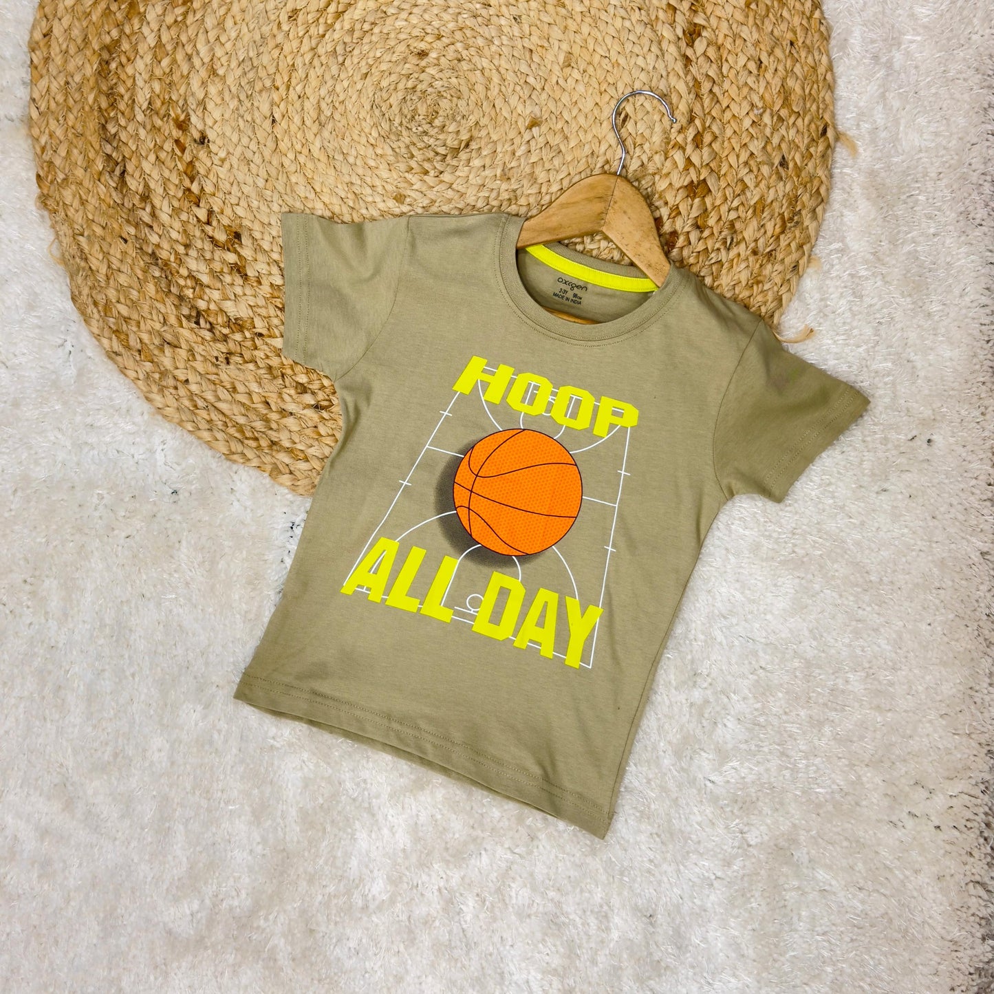 Boys Round Neck Half Sleeves Basket Ball Printed Reddish Dye Color T-Shirt.
