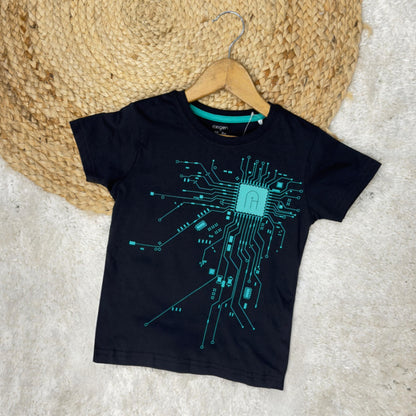 Boys Round Neck Half Sleeves  Graphics Printed Dark Blue Color T-Shirt.