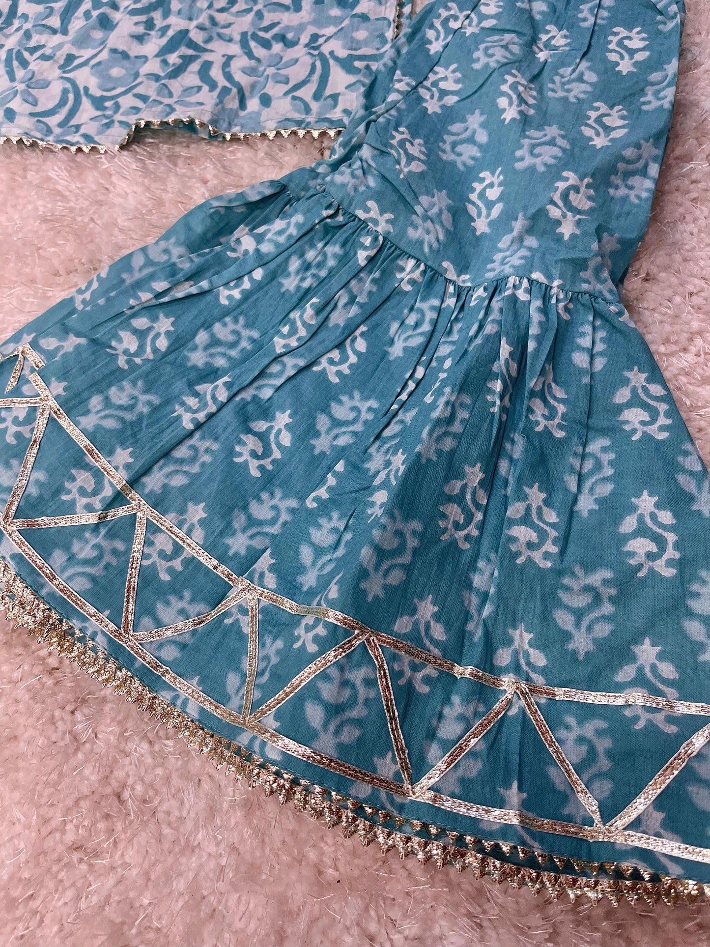 Kid Girl Sky Blue Colour Kurta Sharara  Set