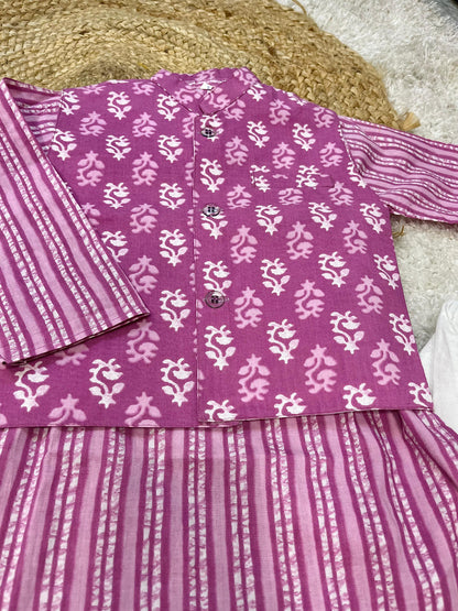 Kids Boy Purple Color Kurta & Pajama With Floral Print Purple Colour Jacket.