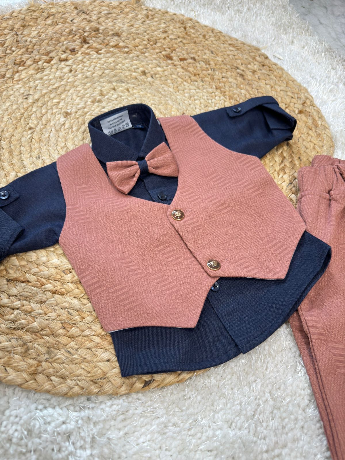 Full Sleeves Striped 3 Piece Party Suit Set - Orange