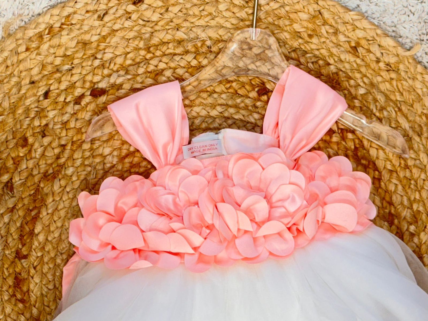 Sleeveless Floral Applique Detailed Tutu Net Dress - Peach
