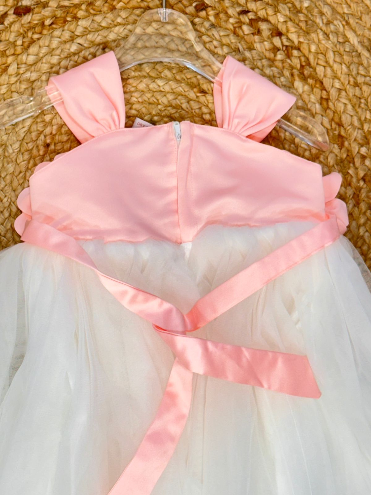 Sleeveless Floral Applique Detailed Tutu Net Dress - Peach