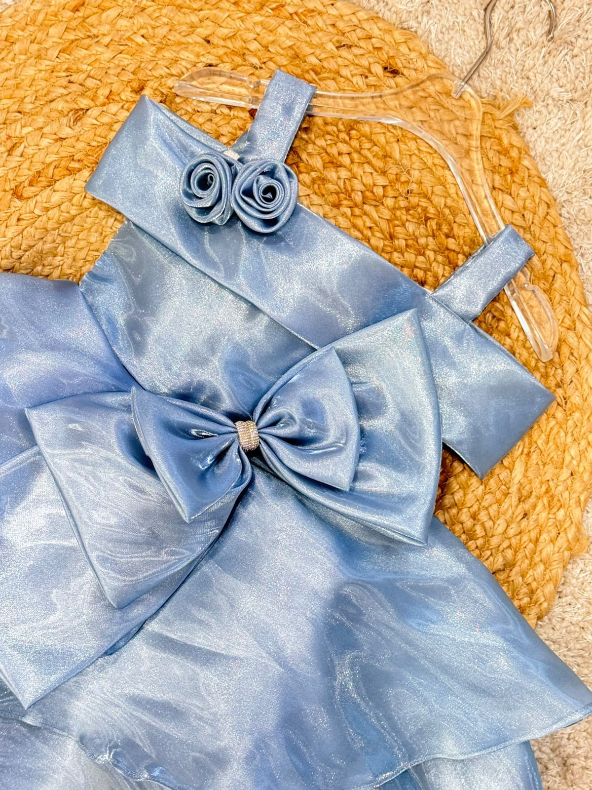 Sleeveless Floral Applique  With Bow Layered Dress