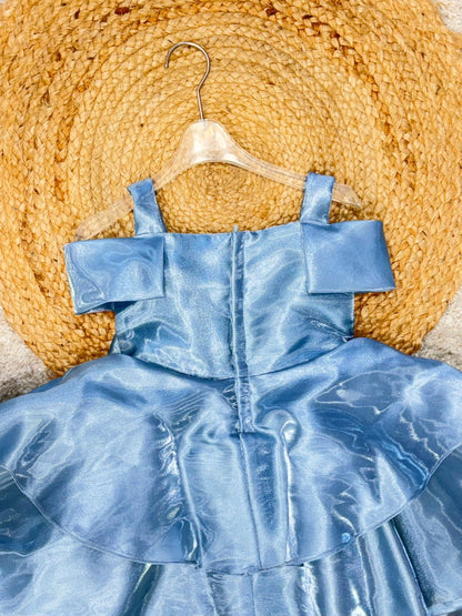 Sleeveless Floral Applique  With Bow Layered Dress