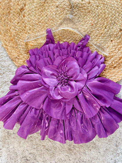 Sleeveless Flower Applique Detailed Flared Party Frock - Lavander