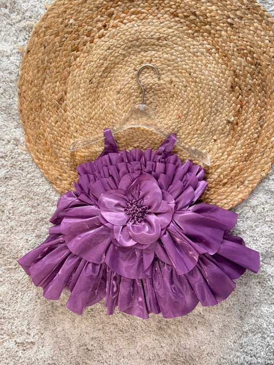 Sleeveless Flower Applique Detailed Flared Party Frock - Lavander