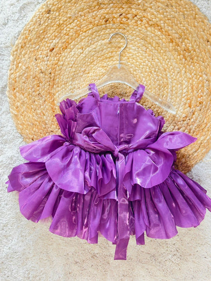 Sleeveless Flower Applique Detailed Flared Party Frock - Lavander