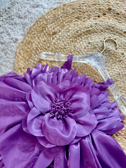 Sleeveless Flower Applique Detailed Flared Party Frock - Lavander