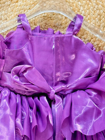Sleeveless Flower Applique Detailed Flared Party Frock - Lavander