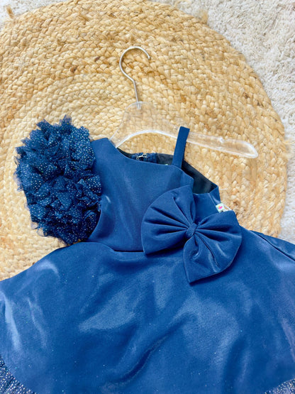 One Shoulder Ruffled & Seamless 3D Flowers And Bow Embellished & Dobby Work