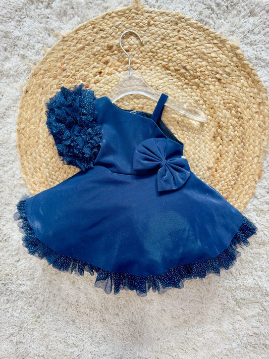 One Shoulder Ruffled & Seamless 3D Flowers And Bow Embellished & Dobby Work