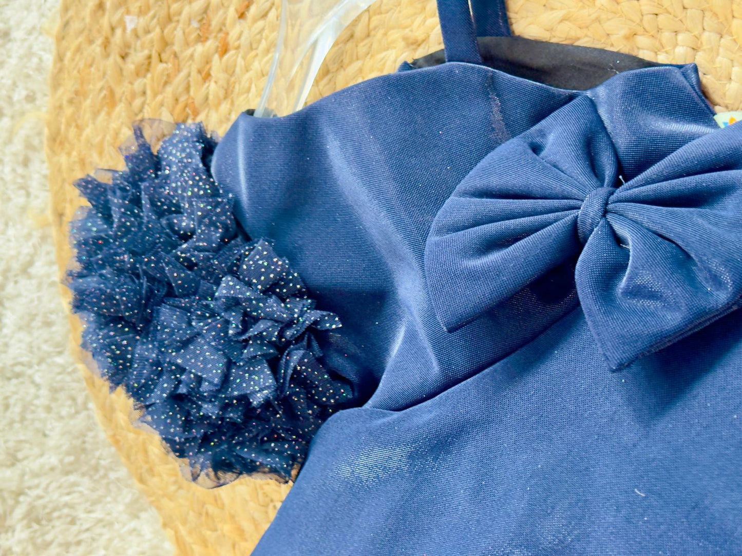 One Shoulder Ruffled & Seamless 3D Flowers And Bow Embellished & Dobby Work