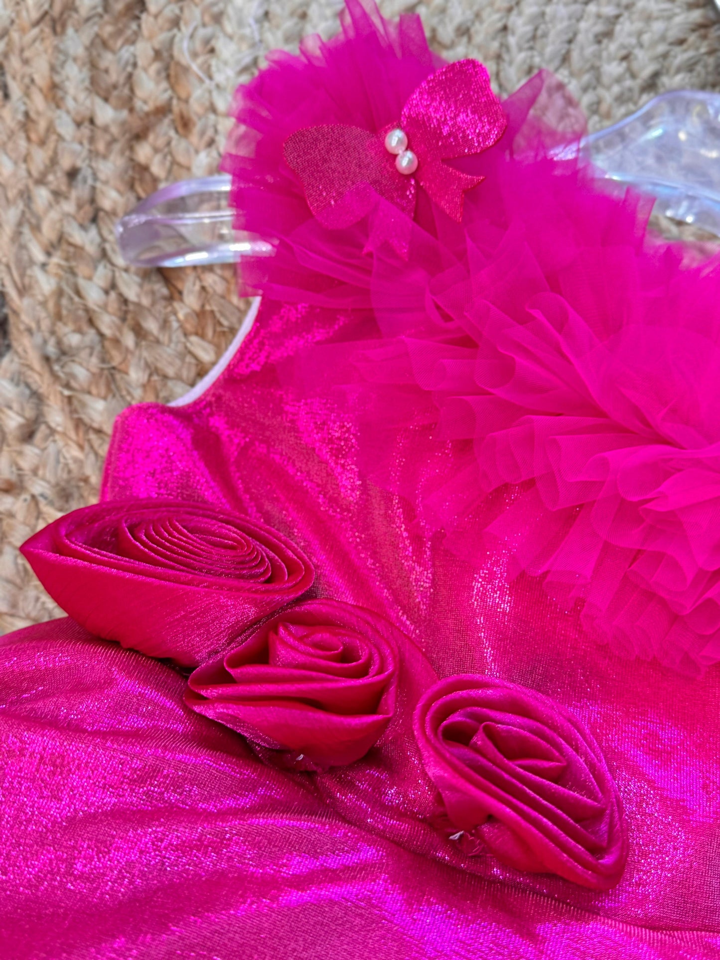 Sleeveless Party Wear Frock With Solid Colour - Pink