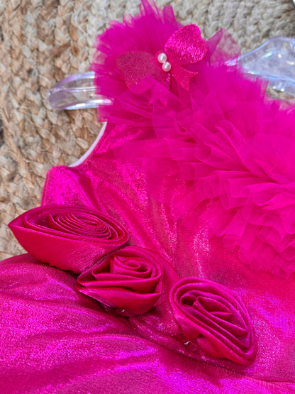 Sleeveless Party Wear Frock With Solid Colour - Pink