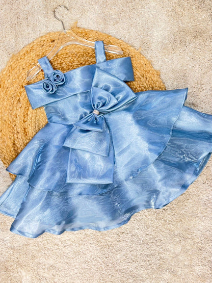 Sleeveless Floral Applique  With Bow Layered Dress
