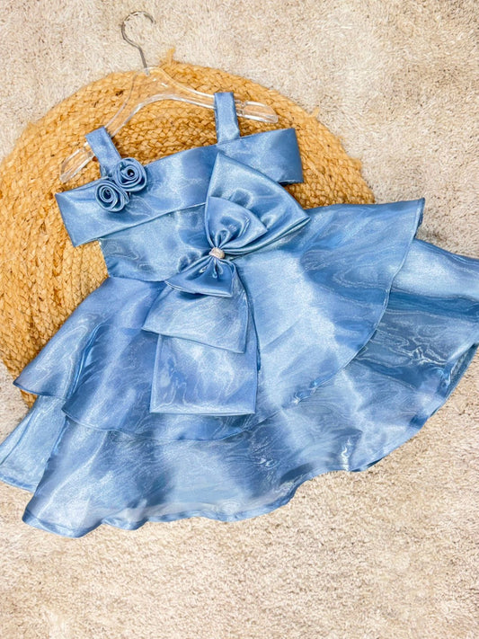 Sleeveless Floral Applique  With Bow Layered Dress