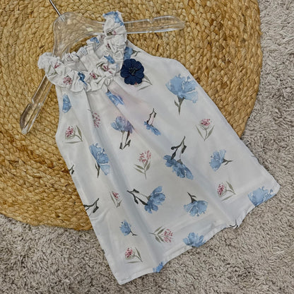 Chiffon Floral Dress with Ruffle Neckline