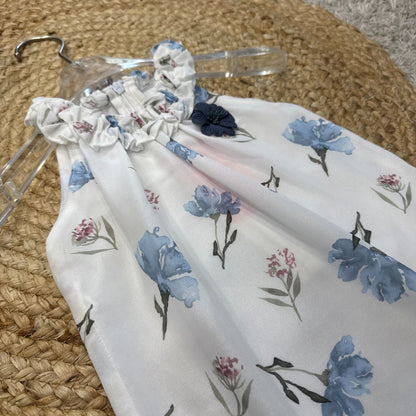 Chiffon Floral Dress with Ruffle Neckline