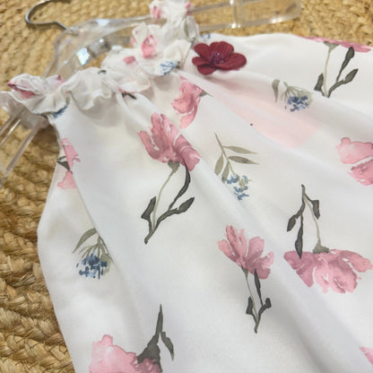 Chiffon Floral Dress with Ruffle Neckline