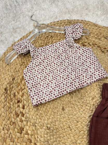 Stylish Polka Dot Crop Top with Belted Pants Set