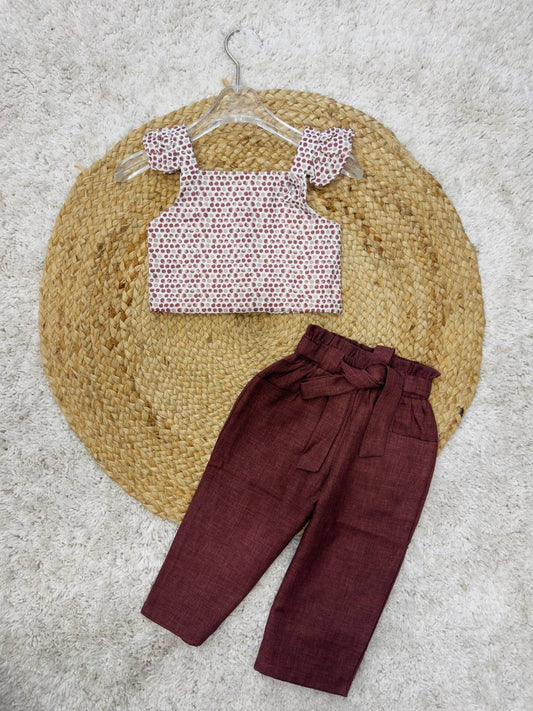 Stylish Polka Dot Crop Top with Belted Pants Set