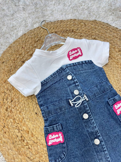 Denim Frock with 'Believe in Yourself' Patch