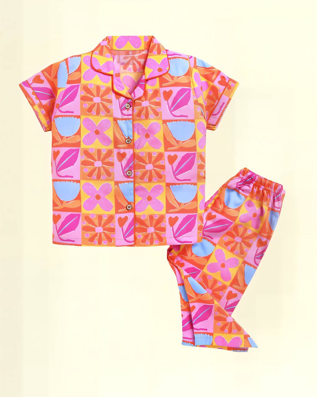 Vibrant Retro Floral Night Suit set for Kids