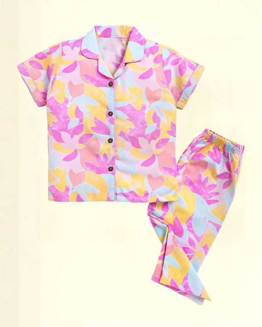 Pastel Floral Satin Night suit for Kids