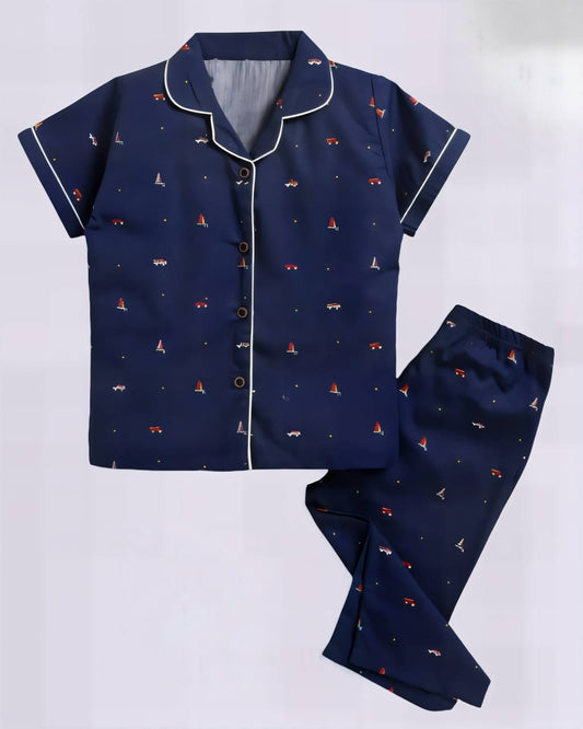Soft Cotton Travel-Print Night Suit for Kids