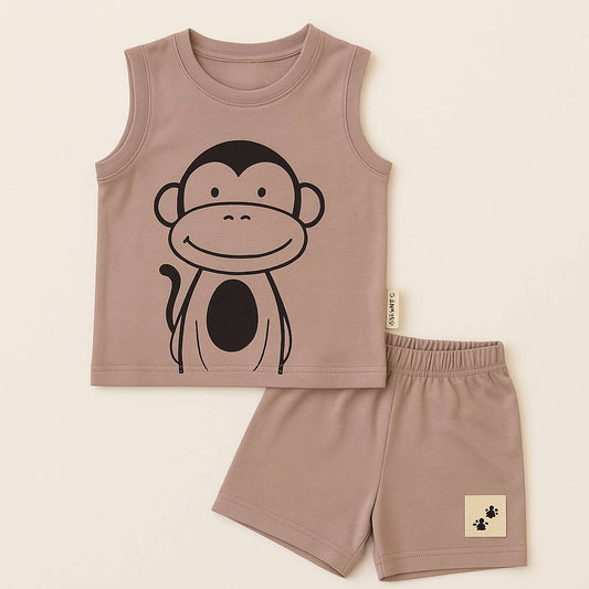 Sleeveless Monkey Print Co-ord Set for Kids