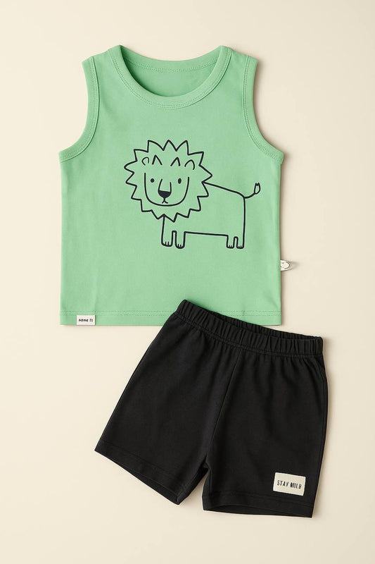 Sleeveless Dino-Print Set For boys