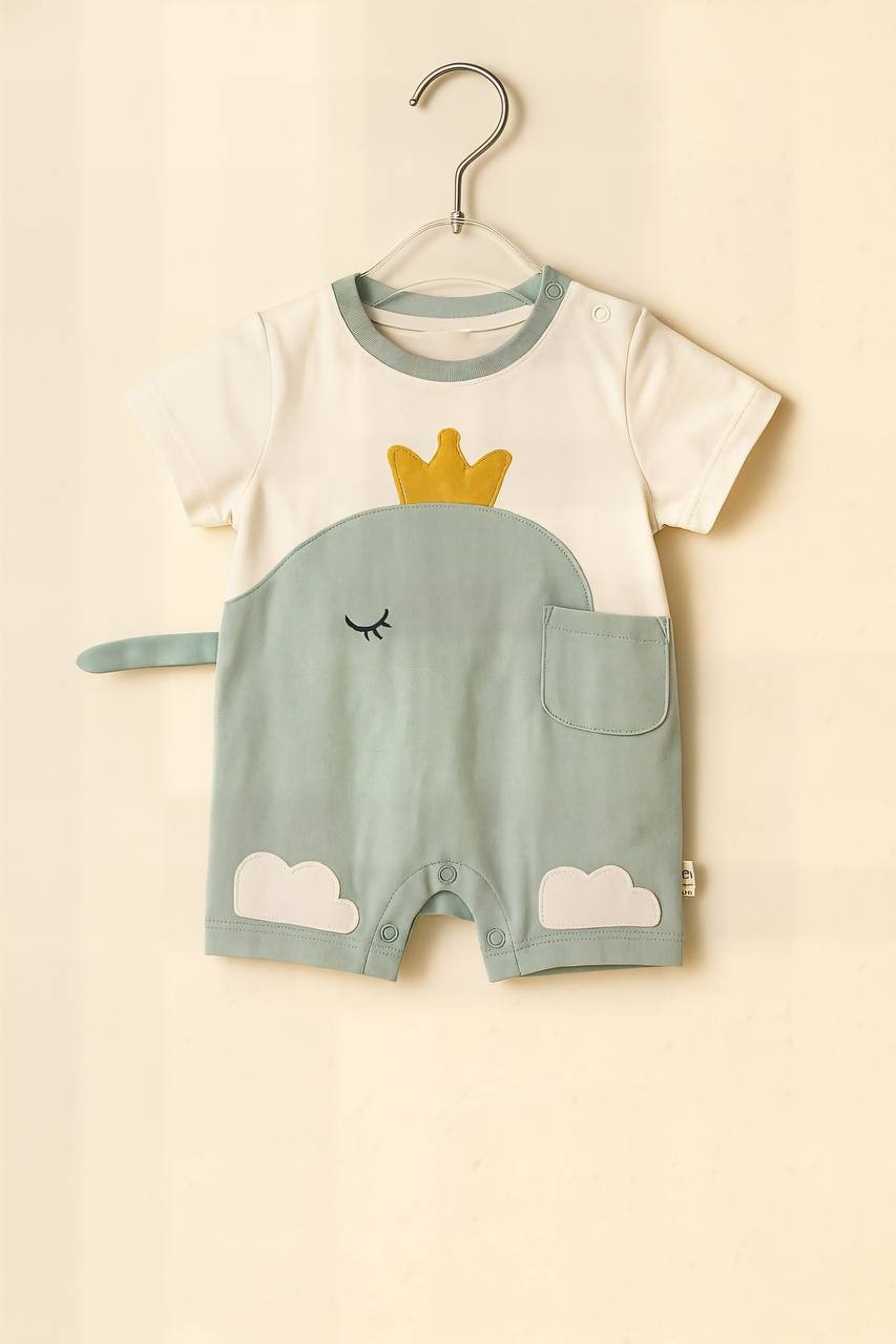 Mumbl Jumbl Dino-Themed Cotton Rompers with Crown & Tail