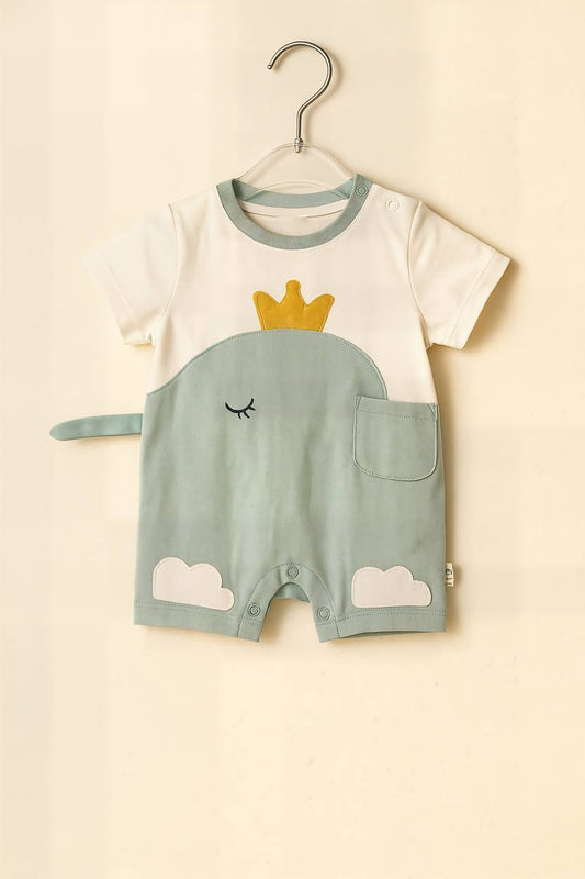Mumbl Jumbl Dino-Themed Cotton Rompers with Crown & Tail