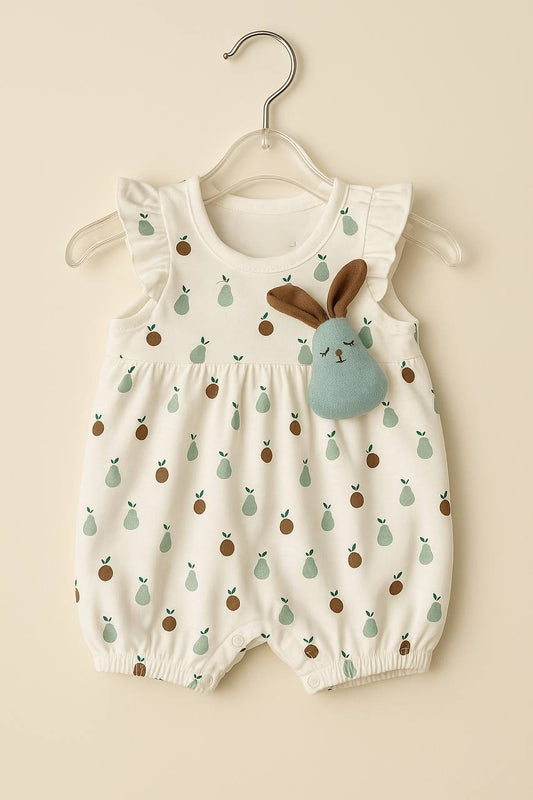 Mumbl Jumbl Fruit Print Rompers with Plush Bunny Detail