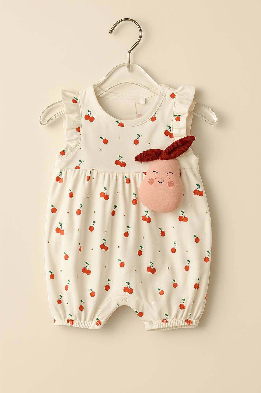 Mumbl Jumbl Fruit Print Rompers with Plush Bunny Detail
