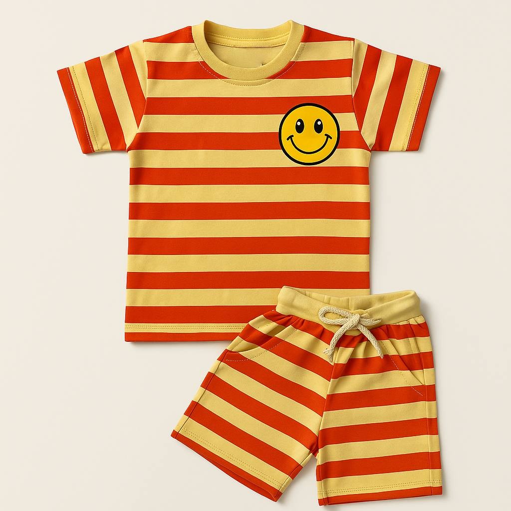 TXXI JUNIOR Striped Co-ord Set with Smiley Patch Design