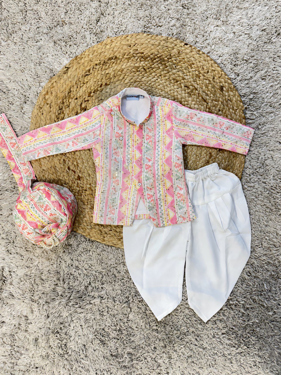 Pastel Printed Kurta Set with Pagdi
