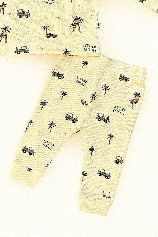 Beige waffle knit night suit with safari print