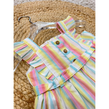 Rainbow Striped Dress with Front Button
