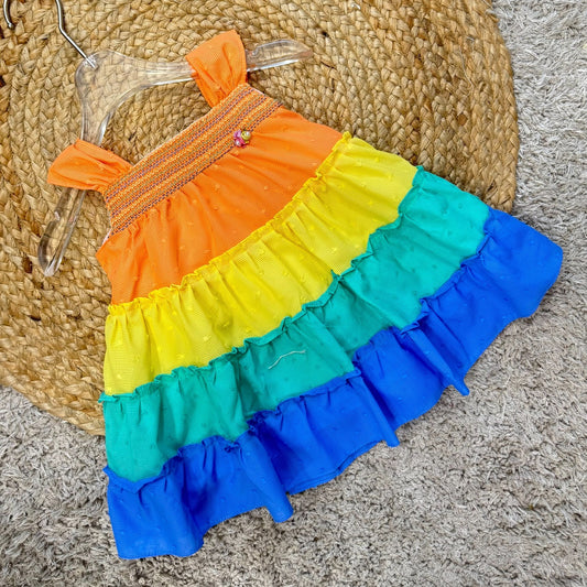 Rainbow Ruffle Sleeveless Dress for Girls