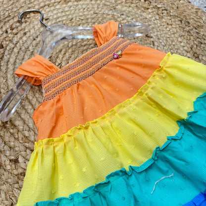 Rainbow Ruffle Sleeveless Dress for Girls